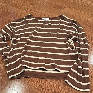 Brown and Cream Striped Women's Top